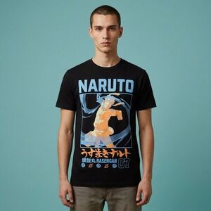 Naruto Shippuden Uzumaki Rasengan Graphic T-Shirt Mens Small Black Viz Media